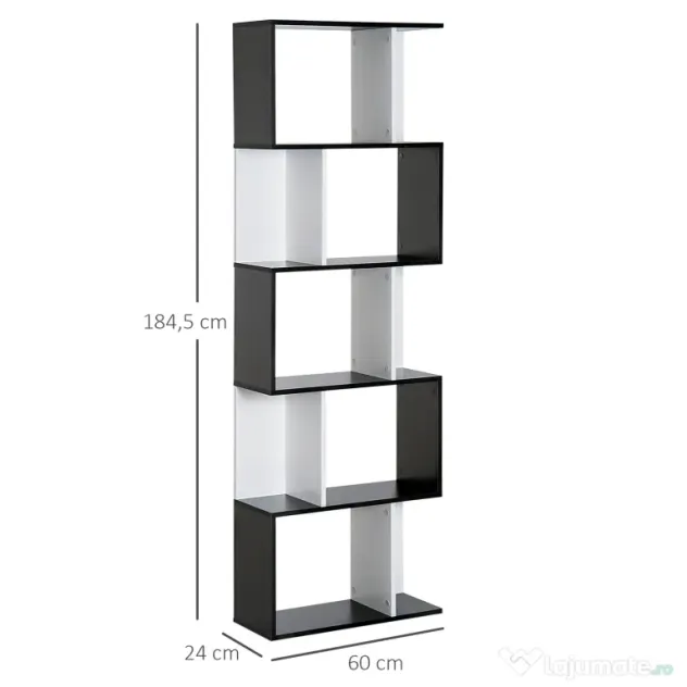 HOMCOM biblioteca de perete, 5 rafturi, 60x24x184.5cm