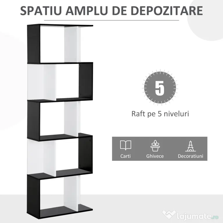 HOMCOM biblioteca de perete, 5 rafturi, 60x24x184.5cm