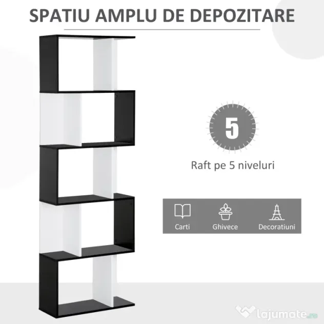 HOMCOM biblioteca de perete, 5 rafturi, 60x24x184.5cm