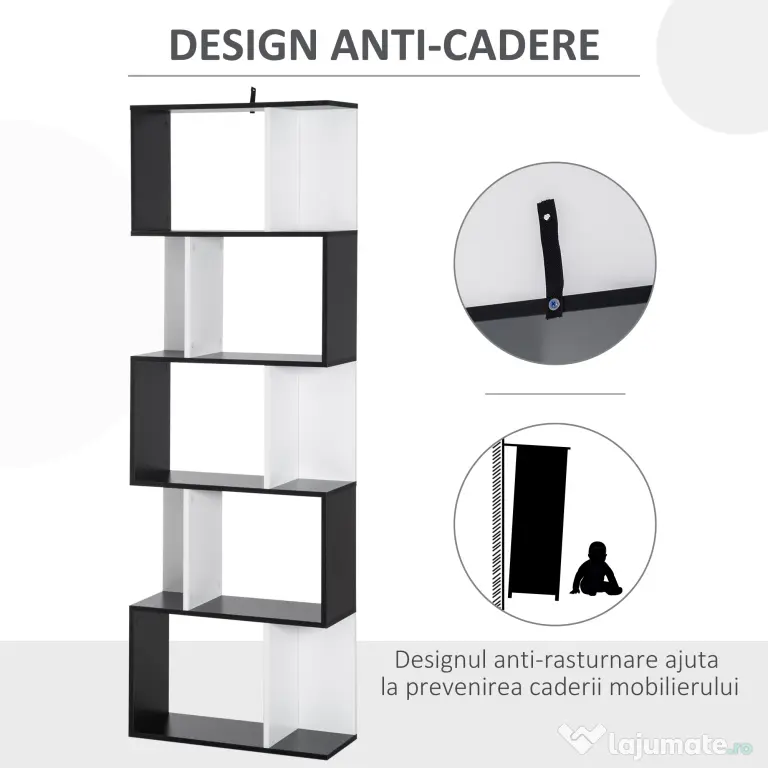 HOMCOM biblioteca de perete, 5 rafturi, 60x24x184.5cm