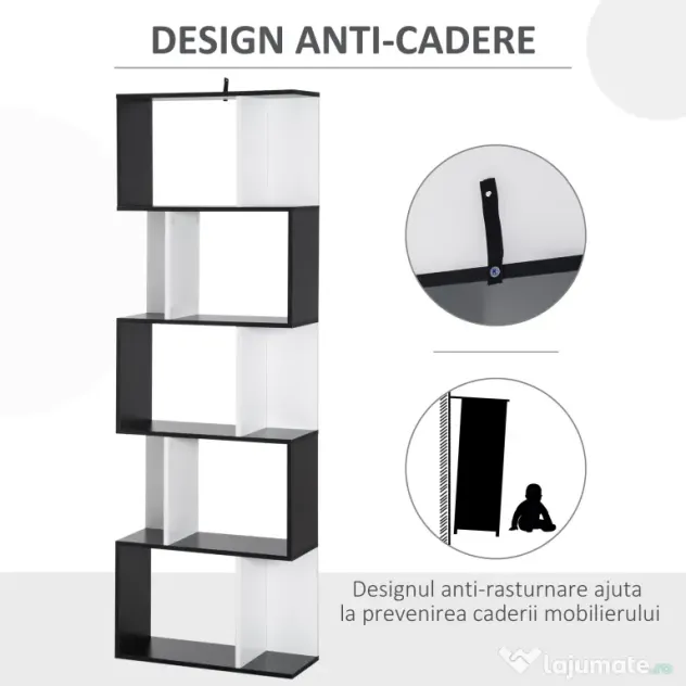 HOMCOM biblioteca de perete, 5 rafturi, 60x24x184.5cm