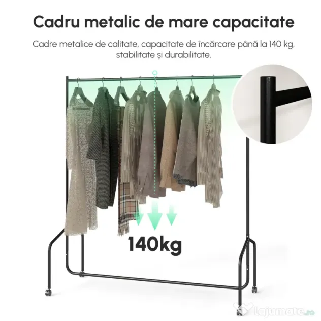 HOMCOM Suport pentru haine cu 4 roți de fier, 150x60x150cm | Aosom Romania