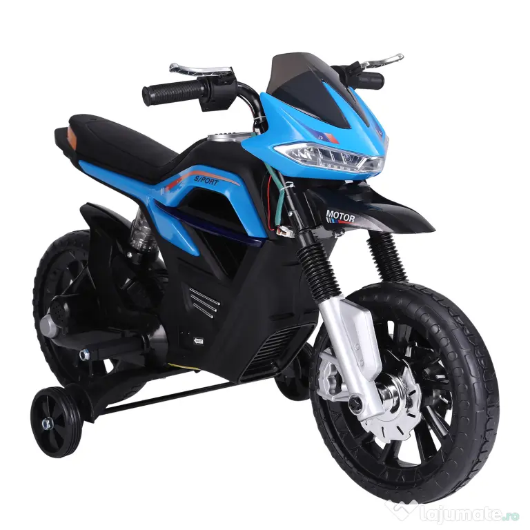 HOMCOM Motocicleta Electrică Copii cu Suspensie Dublă și Muzică și Lumini pentru Copii de la 3 la 8 ani Albastru Deschis | Aosom Romania