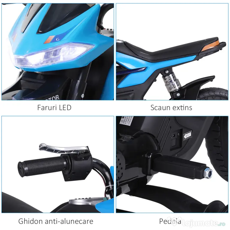 HOMCOM Motocicleta Electrică Copii cu Suspensie Dublă și Muzică și Lumini pentru Copii de la 3 la 8 ani Albastru Deschis | Aosom Romania