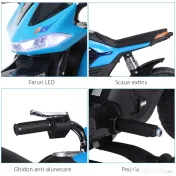 HOMCOM Motocicleta Electrică Copii cu Suspensie Dublă și Muzică și Lumini pentru Copii de la 3 la 8 ani Albastru Deschis | Aosom Romania 