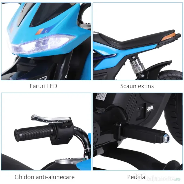 HOMCOM Motocicleta Electrică Copii cu Suspensie Dublă și Muzică și Lumini pentru Copii de la 3 la 8 ani Albastru Deschis | Aosom Romania