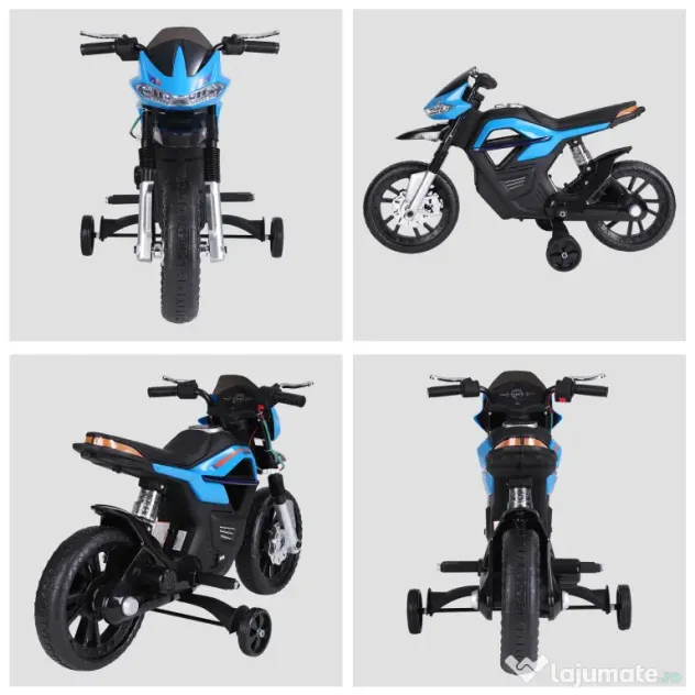 HOMCOM Motocicleta Electrică Copii cu Suspensie Dublă și Muzică și Lumini pentru Copii de la 3 la 8 ani Albastru Deschis | Aosom Romania