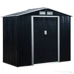 Outsunny Casuta de Gradina Depozitare Unelte din Tabla de Otel, Magazie de Gradina din Otel cu Usi glisante, 213x130x185cm, Gri