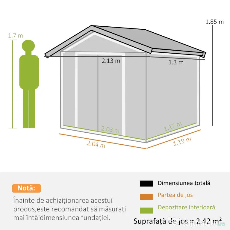Outsunny Casuta de Gradina, Magazie de Depozitare, sopron pentru Unelte din Tabla de Otel, cu Usi glisante, Gri | Aosom Romania