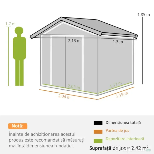 Outsunny Casuta de Gradina, Magazie de Depozitare, sopron pentru Unelte din Tabla de Otel, cu Usi glisante, Gri | Aosom Romania