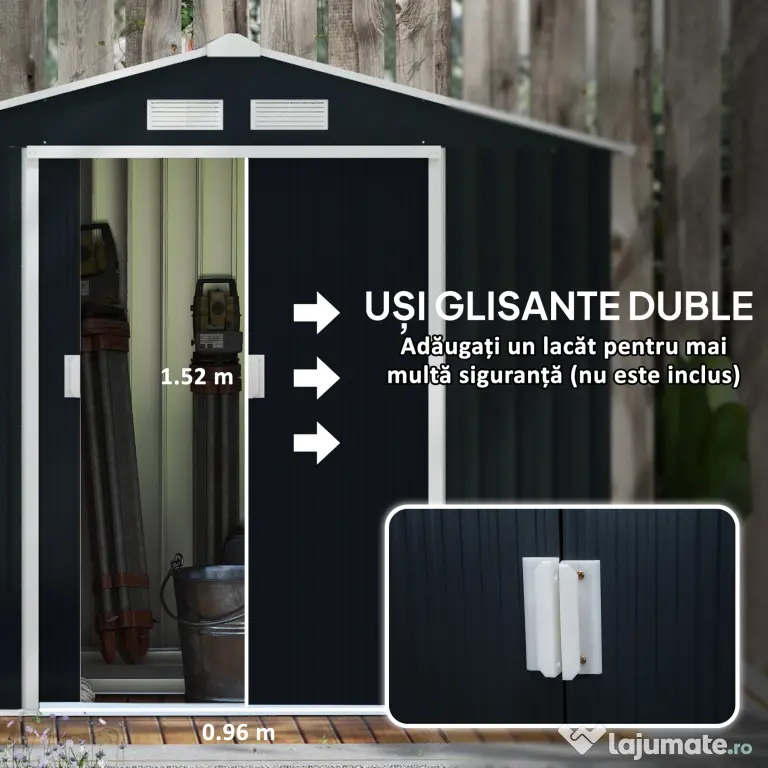 Outsunny Casuta de Gradina, Magazie de Depozitare, sopron pentru Unelte din Tabla de Otel, cu Usi glisante, Gri | Aosom Romania