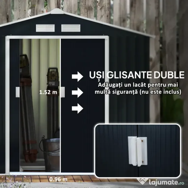 Outsunny Casuta de Gradina, Magazie de Depozitare, sopron pentru Unelte din Tabla de Otel, cu Usi glisante, Gri | Aosom Romania