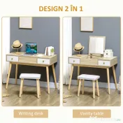 Masa de toaleta cu oglinda glisanta scaun tapitat 2 sertare 5 compartimente de depozitare pentru casa 100x45x118cm Lemn HOMCOM | Aosom RO