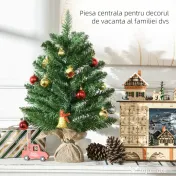Mini Brad de Craciun Artificial 45cm, brad verde cu 50 Ramuri, baza din iuta, decoratiune de Craciun PVC HOMCOM | Aosom RO 