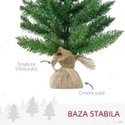 Mini Brad de Craciun Artificial 45cm, brad verde cu 50 Ramuri, baza din iuta, decoratiune de Craciun PVC HOMCOM | Aosom RO 