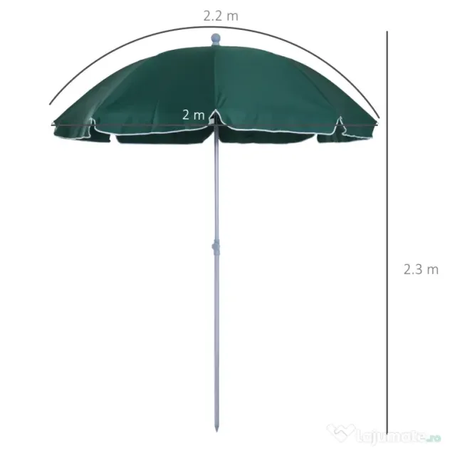 Outsunny Umbrela de Gradina cu acoperis inclinabil, Φ220cm Culoare verde Inchis | Aosom Romania