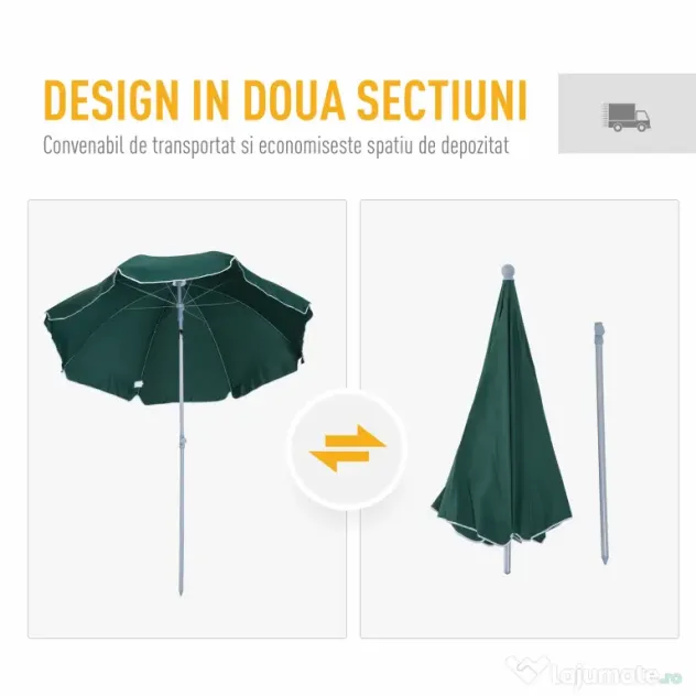 Outsunny Umbrela de Gradina cu acoperis inclinabil, Φ220cm Culoare verde Inchis | Aosom Romania