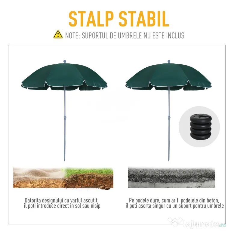 Outsunny Umbrela de Gradina cu acoperis inclinabil, Φ220cm Culoare verde Inchis | Aosom Romania