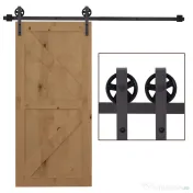 HOMCOM Kit Usa Glisanta 100kg max din Otel Carbon, pentru Usi Glisante cu Sina, 2 Manere, 2 Opritoare Usa, 2 Opritoare Podea, 183x4x0.6 cm
