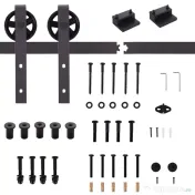 HOMCOM Kit Usa Glisanta 100kg max din Otel Carbon, pentru Usi Glisante cu Sina, 2 Manere, 2 Opritoare Usa, 2 Opritoare Podea, 183x4x0.6 cm