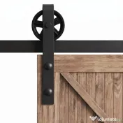 HOMCOM Kit Usa Glisanta 100kg max din Otel Carbon, pentru Usi Glisante cu Sina, 2 Manere, 2 Opritoare Usa, 2 Opritoare Podea, 183x4x0.6 cm