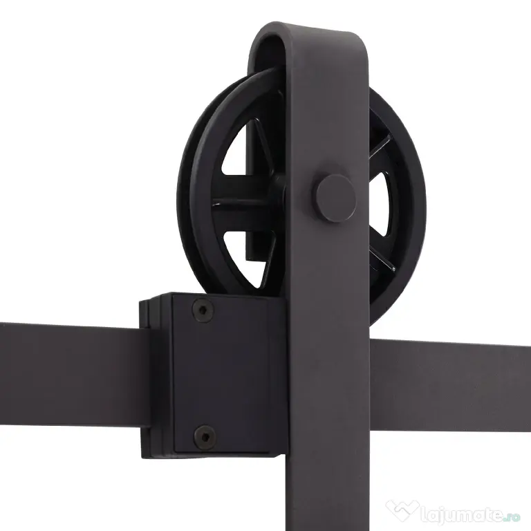 HOMCOM Kit Usa Glisanta 100kg max din Otel Carbon, pentru Usi Glisante cu Sina, 2 Manere, 2 Opritoare Usa, 2 Opritoare Podea, 183x4x0.6 cm