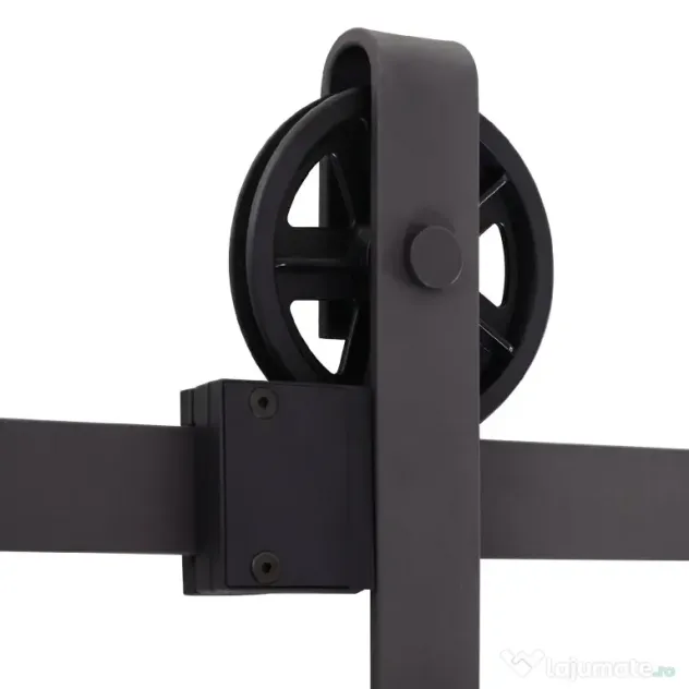 HOMCOM Kit Usa Glisanta 100kg max din Otel Carbon, pentru Usi Glisante cu Sina, 2 Manere, 2 Opritoare Usa, 2 Opritoare Podea, 183x4x0.6 cm