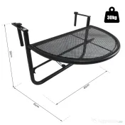 Outsunny Masă Suspendată pentru Balcon, Reglabilă în Înălțime, Design Spațiu-Eficient, Fier, Negru, 60x45x50 cm | Aosom Romania