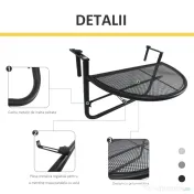 Outsunny Masă Suspendată pentru Balcon, Reglabilă în Înălțime, Design Spațiu-Eficient, Fier, Negru, 60x45x50 cm | Aosom Romania