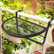 Outsunny Masuta Suspendata Balcon Reglabila in inaltime, Fier Negru, 60x45x50 cm