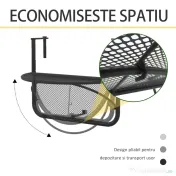 Outsunny Masuta Suspendata Balcon Reglabila in inaltime, Fier Negru, 60x45x50 cm