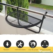 Outsunny Masuta Suspendata Balcon Reglabila in inaltime, Fier Negru, 60x45x50 cm