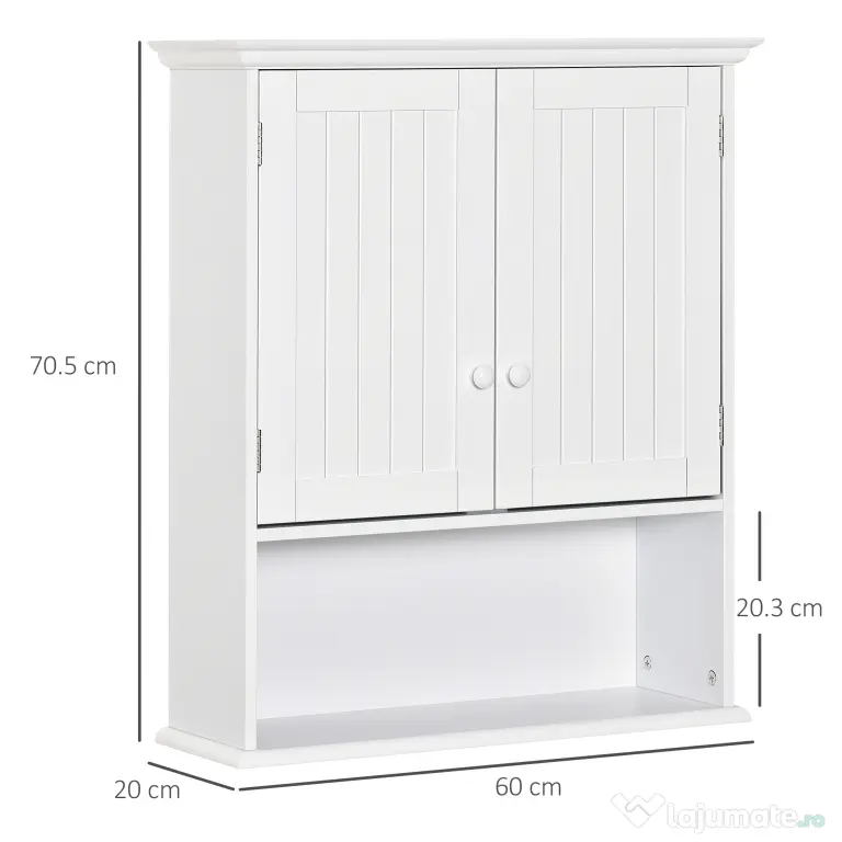 kleankin Dulap de Baie Suspendat cu Dulăpior, 2 Uși cu Închidere Magnetică și Raft Deschis, 60x20x70.5 cm, Alb | Aosom Romania