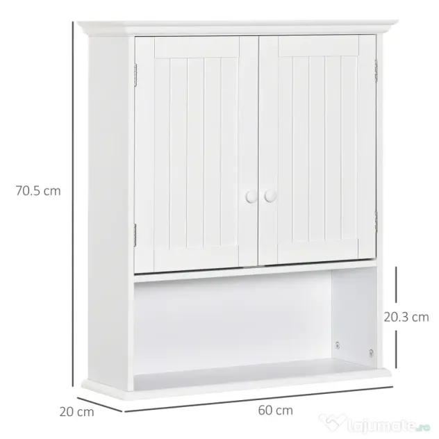 kleankin Dulap de Baie Suspendat cu Dulăpior, 2 Uși cu Închidere Magnetică și Raft Deschis, 60x20x70.5 cm, Alb | Aosom Romania