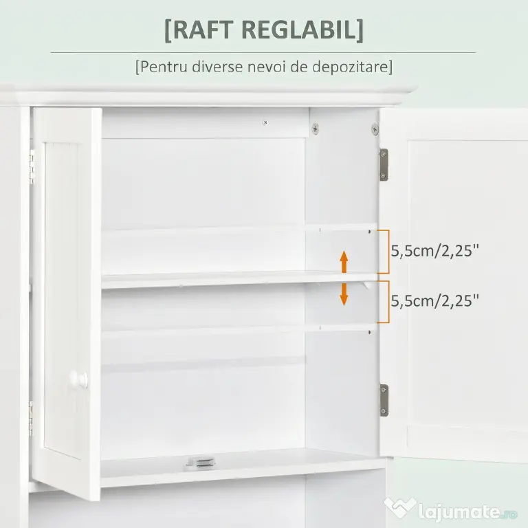 kleankin Dulap de Baie Suspendat cu Dulăpior, 2 Uși cu Închidere Magnetică și Raft Deschis, 60x20x70.5 cm, Alb | Aosom Romania