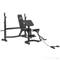 Soozier Bancă pentru Greutăți cu Suport pentru Genuflexiuni, Bancă Olimpică Reglabilă, Multifuncțională cu Pad Curl pentru Brațe, Extensii pentru Picioare, Gri | Aosom Romania