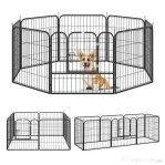 PawHut tarc Modular 8 Panouri – 79×79 cm, Metal Negru pentru Animale
