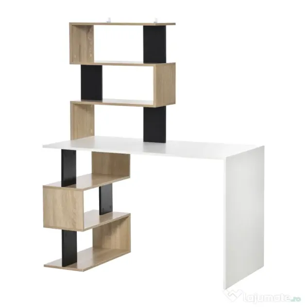 HOMCOM Birou cu Bibliotecă, Spațiu de Lucru Multifuncțional, Suport Computer din Lemn, Multicolor, 120x60x148cm | Aosom Romania