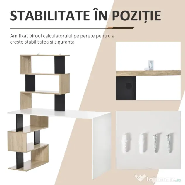 HOMCOM Birou cu Bibliotecă, Spațiu de Lucru Multifuncțional, Suport Computer din Lemn, Multicolor, 120x60x148cm | Aosom Romania