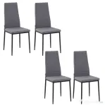 HOMCOM Set 4 Scaune Captusite pentru Camera de Zi, Moderne din Metal si Material Textil, Gri