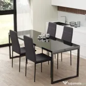 HOMCOM Set 4 Scaune Captusite pentru Camera de Zi, Moderne din Metal si Material Textil, Gri 