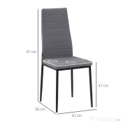 HOMCOM Set 4 Scaune Captusite pentru Camera de Zi, Moderne din Metal si Material Textil, Gri 