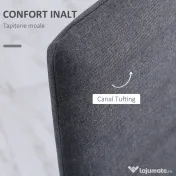 HOMCOM Set 4 Scaune Captusite pentru Camera de Zi, Moderne din Metal si Material Textil, Gri 