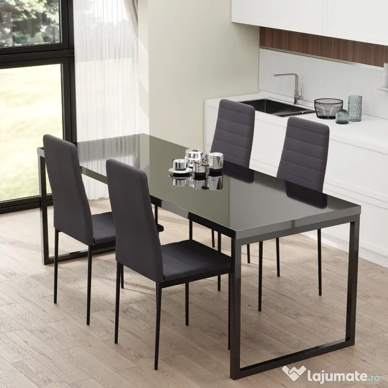 HOMCOM Set 4 Scaune Tapițate, Căptușite pentru Camera de Zi, Moderne, din Metal și Material Textil, 41x50x97 cm, Gri | Aosom Romania