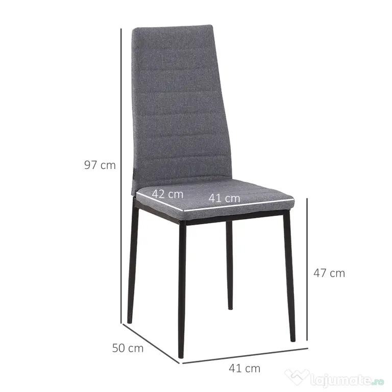 HOMCOM Set 4 Scaune Tapițate, Căptușite pentru Camera de Zi, Moderne, din Metal și Material Textil, 41x50x97 cm, Gri | Aosom Romania