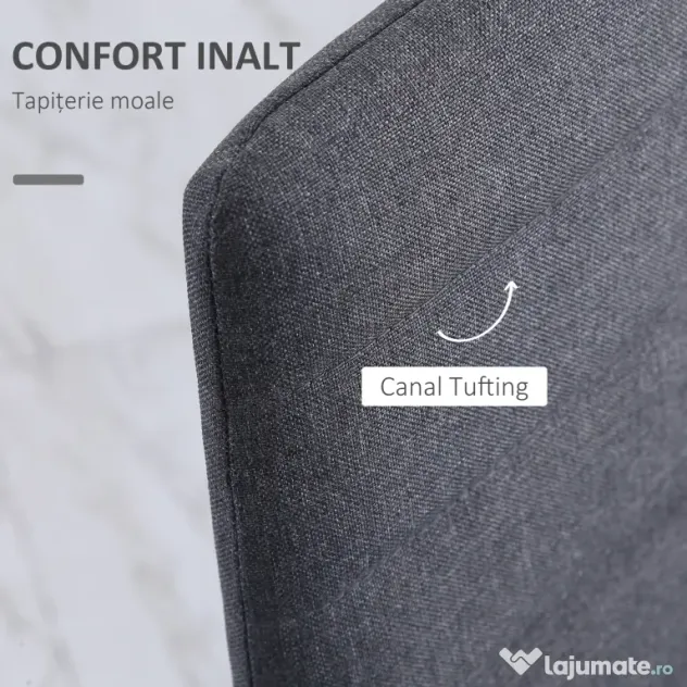 HOMCOM Set 4 Scaune Tapițate, Căptușite pentru Camera de Zi, Moderne, din Metal și Material Textil, 41x50x97 cm, Gri | Aosom Romania