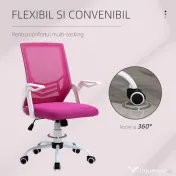 Scaun de Birou Ergonomic Vinsetto cu Cotiere si Suport Lombar, Pivotant, Inaltime Reglabila, Tesatura Roz | Aosom Romania