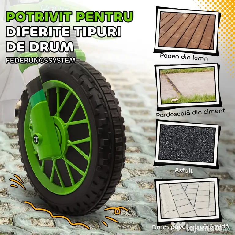 HOMCOM Motocicleta Electrica Copii 3-5 Ani 12V Baterie Recarregabil Rotite Verde | Aosom Romania