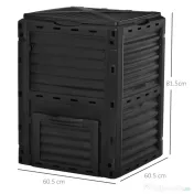 Outsunny Compostor Gradina – 300L, Plastic Negru cu Capac Blocabil