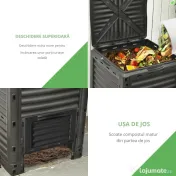 Outsunny Compostor Gradina – 300L, Plastic Negru cu Capac Blocabil